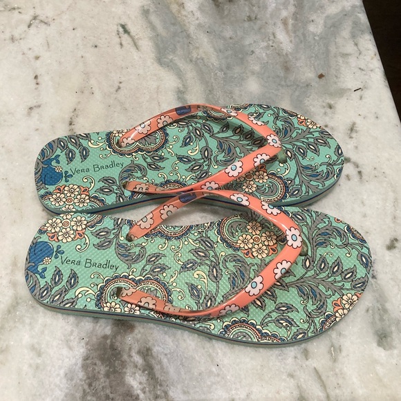 Vera Bradley Teal Paisley Print Flip Flops 6.5 - Picture 2 of 6